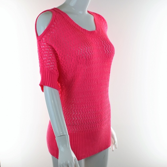 Takeout Pink Cold Shoulder Knit See Through Top - Picture 2 of 5